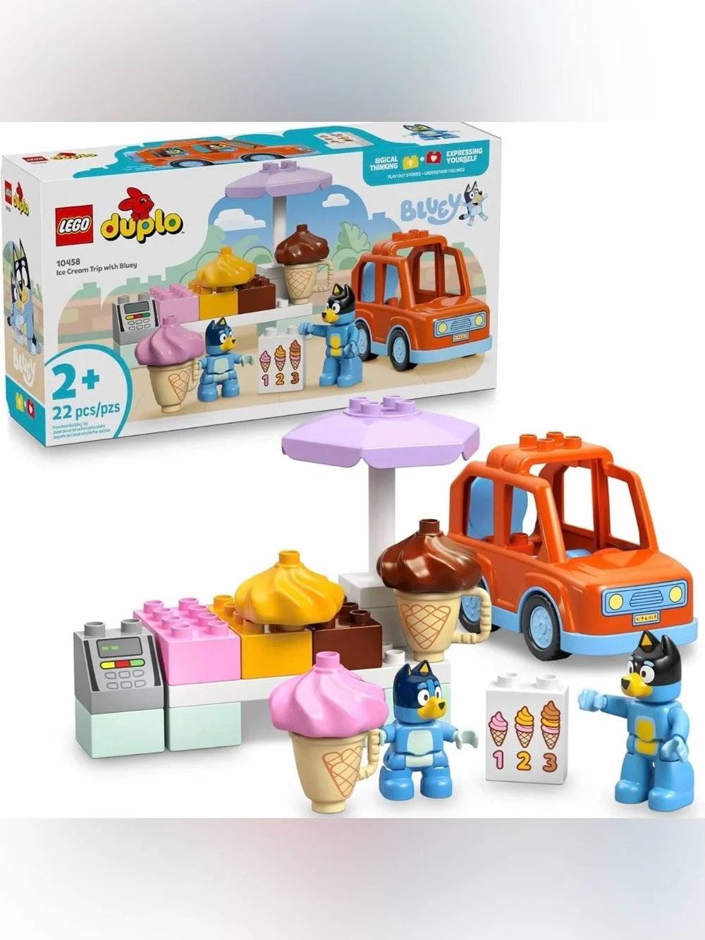 Like New LEGO DUPLO Bluey Ice Cream Trip Set 10458 – Complete 22 Pieces